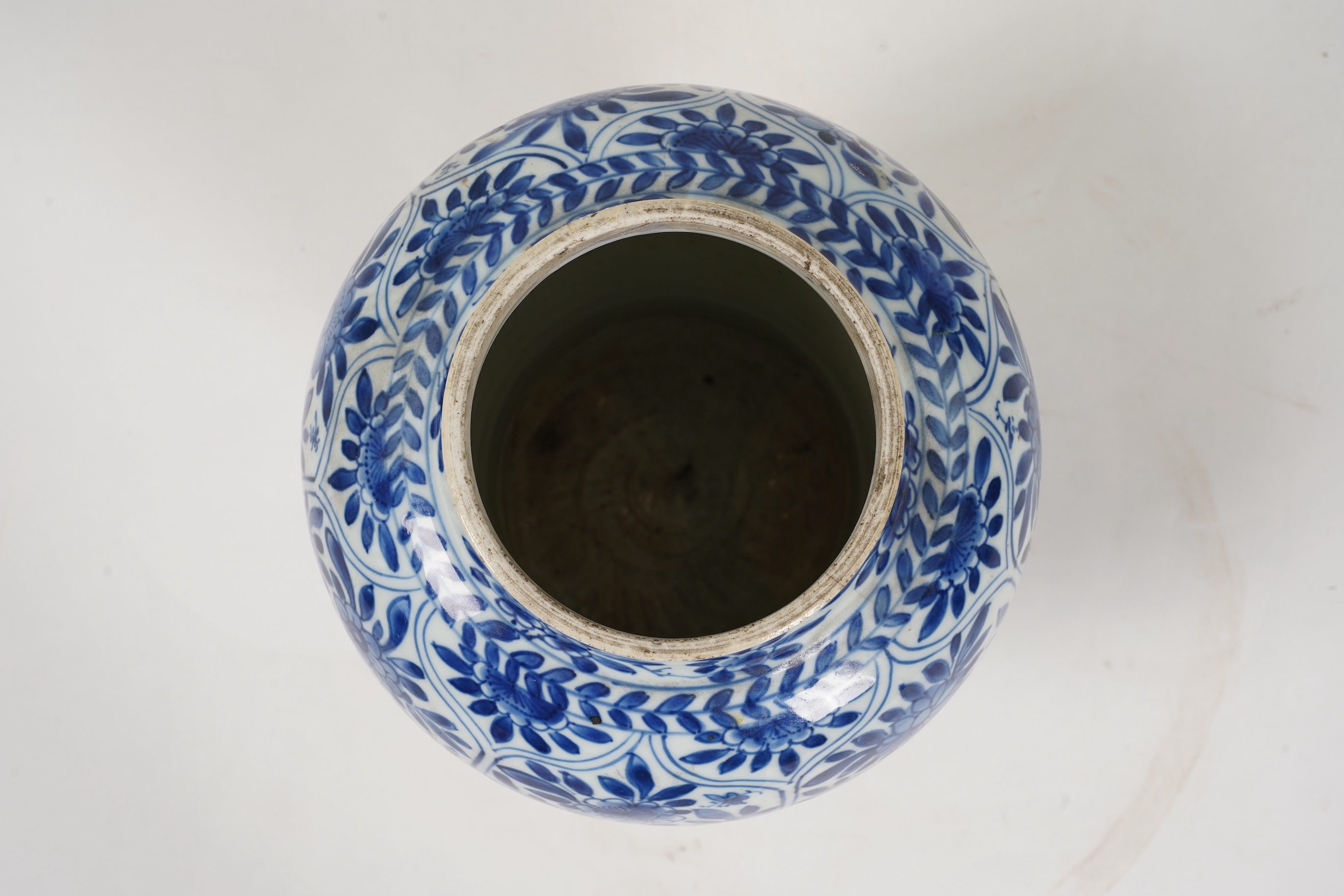 A Chinese blue and white ‘panelled flowers’ baluster vase, Kangxi period (1662-1722)